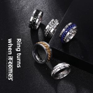 แหวนไทเทเนียมเหล็กสีสันคู่รักเครื่องประดับแฟชั่นไม่ซีดจางเต็มไปด้วยเพชร เรียบง่าย แหวนบุคลิกภาพสําหรับผู้ชาย