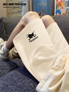 กางเกงขาสั้นผู้หญิงทรงหลวมเอวสูงผ้าฝ้ายแท้สไตล์ลำลองสำหรับฤดูร้อน กางเกงขายาวทรงหลวมเอวสูง 5 นิ้ว ทรงลำลอง