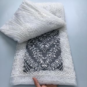 African Lace Fabric 2026 Handmade Beaded Lace Fabric France Sequins Nigerian Embroidery Bridal Mesh Lace Fabric For Sewing