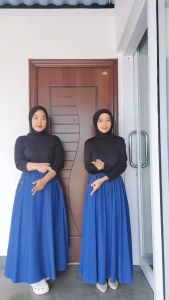 Rok Wanita Jumbo Denim Jeans Brella Rok Mayung Lebar Polos Terbaru