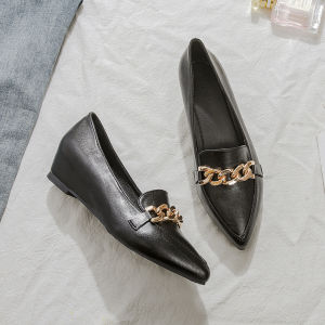 Womens Spring Autumn 2025 Platform Heel Comfortable Soft Bottom Slip-On Loafers Fashionable Korean Style Sharp Pointed Toe