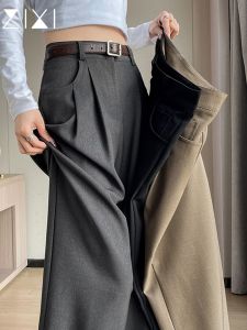 Gray Suit Pants Womens Draped High-End Straight Narrow Version Wide Leg Small Size Black Pants Deep Gray Professional West Pants