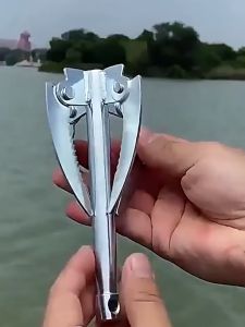 4 Cakar Sabit Jangkar Kapal Lipat Besi Galvanis Jangkar Mini Lipat Besi Galvanis Untuk Pemotong Tanaman Air Rumput Air / Untuk Kapal Kecil Kano Aksesoris Pancing Dengan Tali 20m Dan Handle
