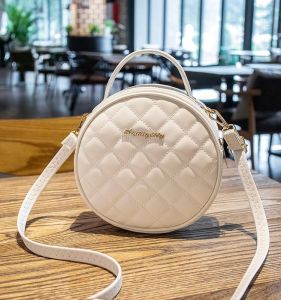 Fashionable Small round Crossbody Bag Womens Summer 2025 Diamond Grid Single Shoulder Mobile Phone Bag Versatile Soft PU Leather
