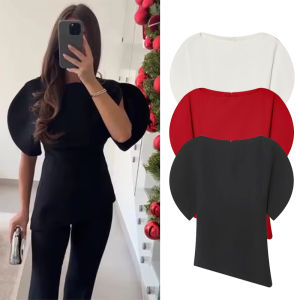 Chic Casual Short Puff Sleeve T-Shirts Women O Neck Short Sleeve Streetwear Tops Fashion 2026 Spring Elegant Tops