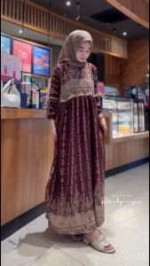 Dress Anjani Pita Rayon | Gamis Motif Muslimah Wanita Busui Friendly | Dress Raya Lebaran Wanita