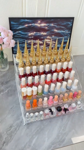 Nail Polish Display Stand Acrylic Gray Nail Shop Ladder Ladder Display Rack Divided Multi-layer Nail Storage Box