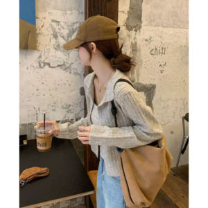 YUEZHONGWEI | Yellow Hollow Out Knitted Cardigan Top And Bottom Set Two Piece Suit Dopaamine Style Womens Fashion Autumn Commute Wear