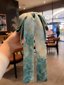 New Chinese Oil Painting Tie-Dye Bows High Ponytail Grip Female Fancy Long Ribbon Back Head Hair Claw Elegant