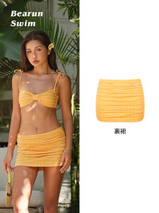 BEARUN SWIM Beach Vacation Style Two-Piece Swimsuit Set Summer Small Chest Gathered Bikini Costume with Strapless Design