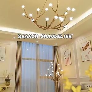 Rustic Tree Branch Chandelier Light Retro Wooden 16 Head Pendant Lamp Farmhouse Kitchen Decor Lustres Suspension Glass Bubble Lamp