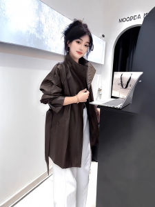 XUECAIQI | Elegant Stand-Collar PU Leather Jacket Belted Waist Windbreaker
