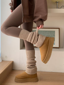 Womens Mid-Calf Knitted Woolen Leg Warmers Winter Socks Autumn Snow Boots Compatible Sweet Style Solid Color Shape Leggings
