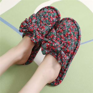 รองเท้าแตะผู้หญิงในบ้านแบบผ้าฝ้ายแท้สไตล์เกาหลี รองเท้าแตะสำหรับใส่ในบ้าน รองเท้าแตะแบบสวมหัว รองเท้าแตะแบบไม่ทำลายพื้น