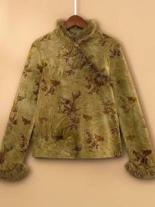 New Chinese Style Stand Collar Patchwork Long Sleeve Base Shirt Womens Autumn Winter Slimming Inner Wear Top Quality Fashion