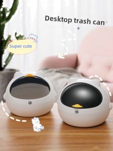 Mini Desktop Trash Can Cover Office Small Bedroom Plastic Waste Bin Household Tea Table Living Room Bedroom Desk Organizer