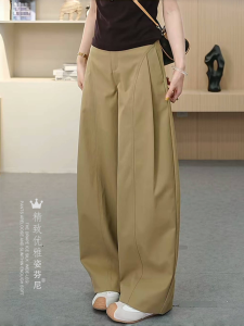 Casual High Waist Wide Leg Pants Womens Early Autumn New Side Pressed Pleat Loose Knife Pants Versatile Slim Straight Leg Pants