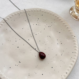 Black Leather Rope Metal Waterdrop Pendant Long Sweater Chain Necklace for Women Minimalist Cold Style Autumn Winter Fashion Jewelry