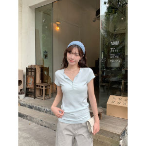 Minimalist Henley Neck Short Sleeve T-Shirt