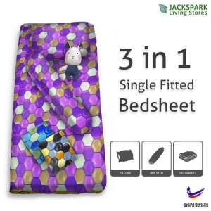Single Fitted 6” and 9” 3in1 sarung tilam bujang cadar+pillow/bolster cases tilam single 3in1 buatan Malaysia 🇲🇾