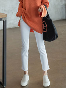 White Denim Womens Niche Style Cropped Pants Straight-Leg Pants High Waist Black Pants Small Slimming Retro Cigarette Pants