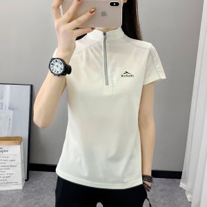 Womens Loose Fit Short Sleeve T-Shirt Half Zip Quick Dry Running Top Fashionable Summer New Arrival Polyester Fiber Thin Model