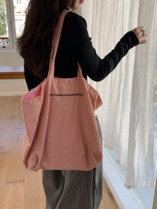 Korean Style Large Capacity Canvas Cotton Linen Tote Bag Womens Double Sided Shoulder Bag Commuting Lazy Tot Bag