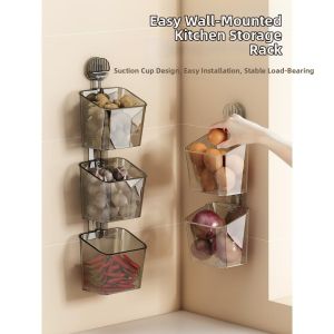 Garlic Ginger Onion Storage Basket No-Drilling Wall Mount
