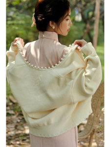 เสื้อคาร์ดิแกนถักสไตล์จีนสำหรับผู้หญิง ฤดูใบไม้ร่วง/ฤดูหนาว เสื้อคลุมกันหนาวแบบสวมหัว ทรงหลวม แขนยาว ปกติ