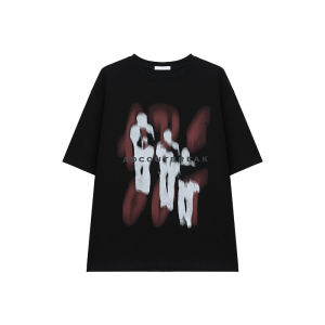 เสื้อยืดคอกลมแขนสั้นพิมพ์ลายสีพื้นสไตล์อเมริกันสำหรับวัยรุ่น ทรงหลวม ใส่สบาย ระบายอากาศได้ดี เสื้อยืดคู่รัก CuiBuju