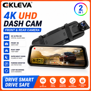 Ekleva 10 "DVR cho xe hơi 4K WIFI Dash Cam màn hình cảm ứng dòng phương tiện truyền thông máy ảnh 2160p ống kính kép thời gian trôi đi video IP68 camera phía sau không thấm nước