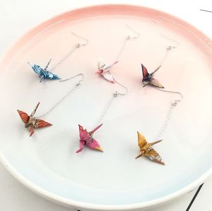 Silver Handmade Origami Crane Earring Japanese Style Fashion Jewelry Single Piece Unique Design Womens Accessory