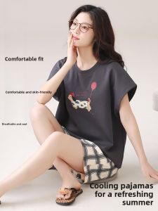 miiow | Catwoman Summer Sleepwear Womens Cotton Short Sleeve Thin Home Clothes Cartoon Cute Design With Chest Pad Set New 2025