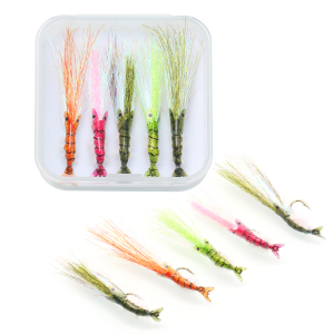 5pcs/box #8 #10 #12 Ice Dub Shrimp Fly Barbed Fish Hook Scud Fly Trout Bass Perch Bonefish Carp Fishing Lures Baits