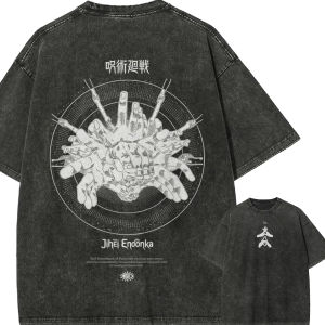 Bandai | Mahito Domain Expansion T-shirt Jujutsu Kaisen Graphic Tee Vintage Washed Oversized Retro Anime Harajuku Men Streetwear Top