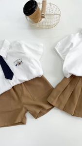 Set sơ mi đồng phục đôi cho bé trai bé gái kèm cà vạt nơ đi học đi chơi 11 tới 28kg BERNIE 0724B41G