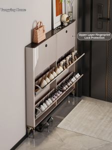 YANGYING | Fingerprint Lock Sliding Shoe Cabinet Slim Narrow Entrance Design