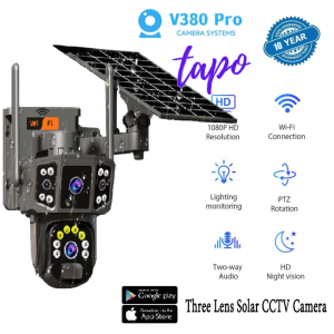V380 Pro Solar CCTV Camera Outdoor Waterproof Three Lens WIFI HD Surveillance Color Night Vision Two-Way Voice IP Security Cameras Monitor Free Sim Card