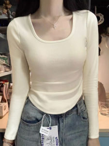 Slim Fit Short Sleeve U-Neck Long Sleeve T-Shirt Womens Spring Autumn Inner Wear Base Shirt plus Size Fat MM Casual Top