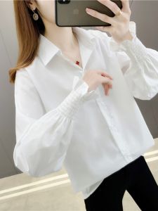 Annie Xiangzi Ladies Long Sleeve Shirt Dress Spring Autumn New Loose Fashionable White Shirt Underwear Outerwear Polyester Fabric