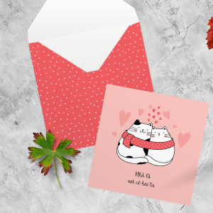 Thiệp tình yêu Valentine cặp đôi SDstationery Nhà Là Nơi hình đôi mèo dễ thương vuông 12x12 cm