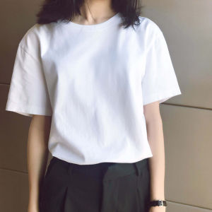 White Cotton Short Sleeve T-Shirt Women Loose Korean Style Student Fashionable Summer New Arrival round Neck Classic Pattern