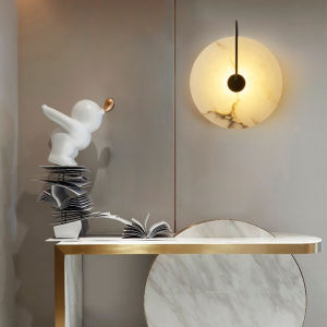 25CM Corridor Aisle Exposed Night Light Simple 3W Round Lampshade Natural Marble Decorative Led Wall Lamp