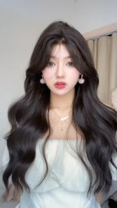 วิกผมหญิงยาว วิกผม กึ่งทอมือ วิกผมเหมือนผมจริง แฮร์พีช สีน้ำตาลเข้ม(ยาว70cm) ปรับระดับได้ แถมฟรีเน็ตผม พร้อมจัดส่งเร็ว