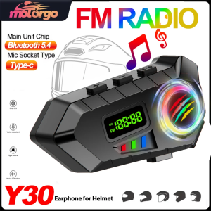 Motorcycle Helmet Headset with FM Radio Bluetooth 5.4 Headphones Waterproof Earphones LCD Display