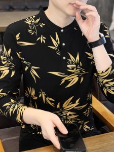 เสื้อยืดคอตตอนแขนยาวทรงสลิมฟิตสำหรับผู้ชาย ทรงปอยโล ทรงเกาหลี ทรงสลิมฟิต แฟชั่นฤดูใบไม้ร่วง ผ้าฝ้ายแท้ คอตตอน