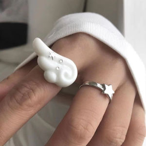 Y2K Angel Wing Star Rings Adjustable Open Cute White Wing Hollow Star Finger Ring Kawaii Aesthetic Jewelry