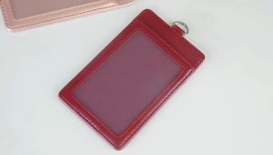 (SG Seller) Vertical PU Leather Badge Card Holder Wallet with 2 Card Slots Pocket with Neck Lanyard Id Badge Holder for Office School ID Credit Card Holder