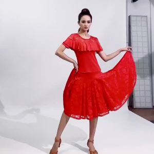 225Lace Modern Dance Skirt For Women Ballroom Dance Skirts Latin Tango Dancing Skirt National Standard Waltz Flamenco Costumes