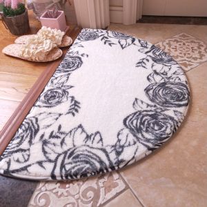 Water Absorbent Short Velvet Printed Rose Flower Language Luxury Shower Room Bedroom Door Mat Semi-Circular Machine Washable Rug
